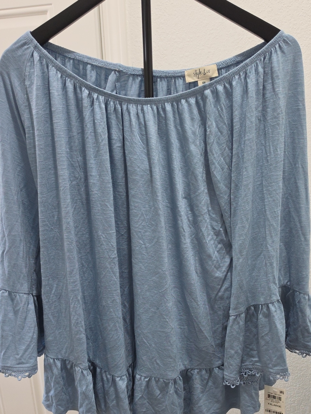 Style & Co. Light Blue Off-Shoulder Ruffle Tunic